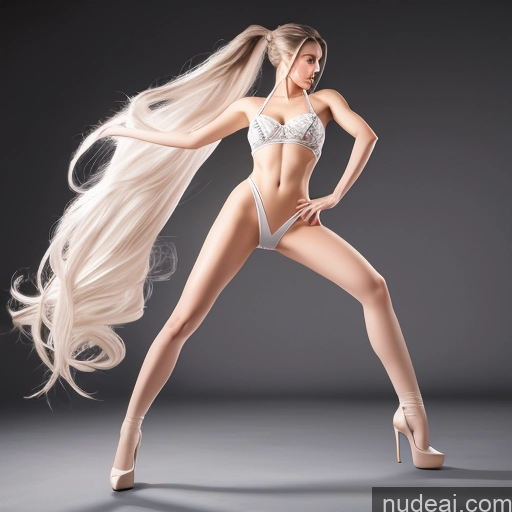 weißes Haar perfekte Brüste Modell Schlafzimmer lange Beine Oberschenkelsocken B