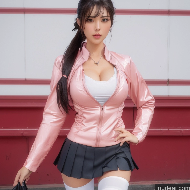 Asian School Uniform, Cleavage Cutout, Clothing Cutout, Pleated Skirt, Thighhighs Brunette Pigtails Skin Detail (beta) Detailed Jewelry 20s Take Off Your School Uniform, Track Pants, Track Suit,