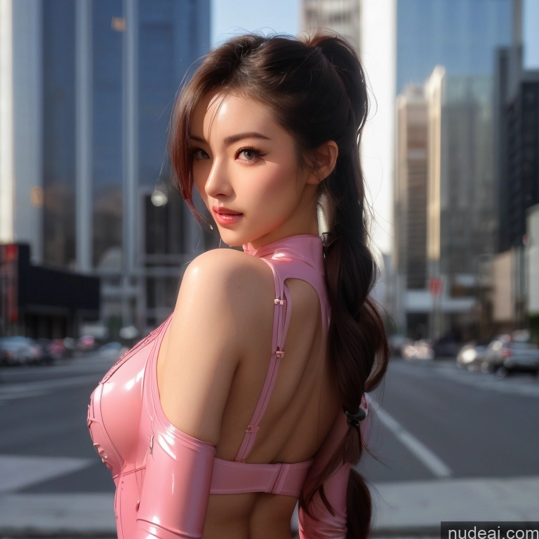 asiatisch perfekte Brüste Cyberpunk detailliert Schön Zöpfe Stripclub Dekollete 