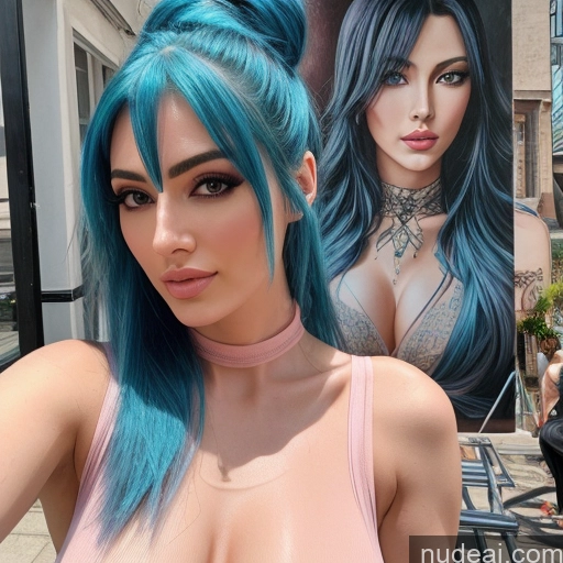 Model Two Beautiful 20s Sexy Face Blue Hair Hair Bun French Crisp Anime Bedroom Front View Angel