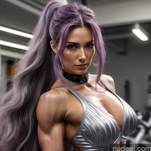 Woman + Man Two Pubic Hair Long Hair Muscular 60s Seductive Purple Hair Pigtails Russian Cyborg Style Cyborg Android Hospital