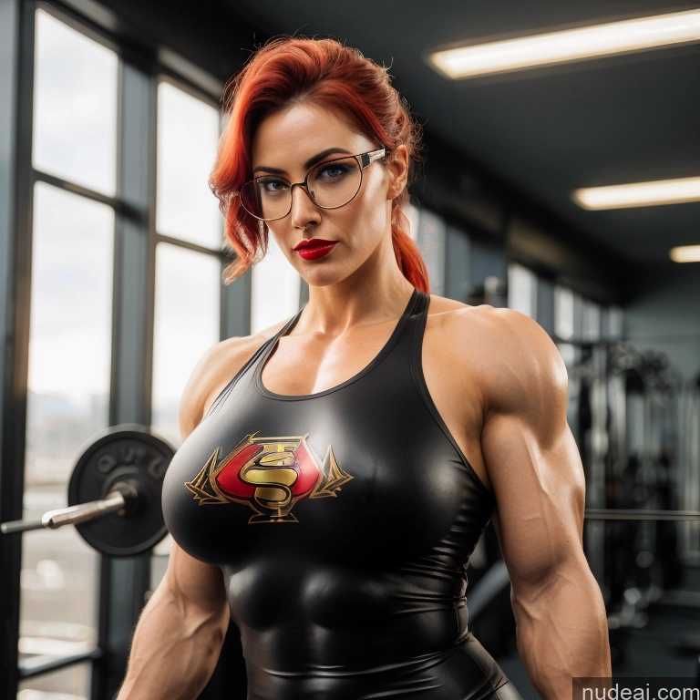 Superhero Woman Bodybuilder Busty Ginger Front View Irish Glasses Lipstick Cosplay Spandex Power Rangers Captain Planet