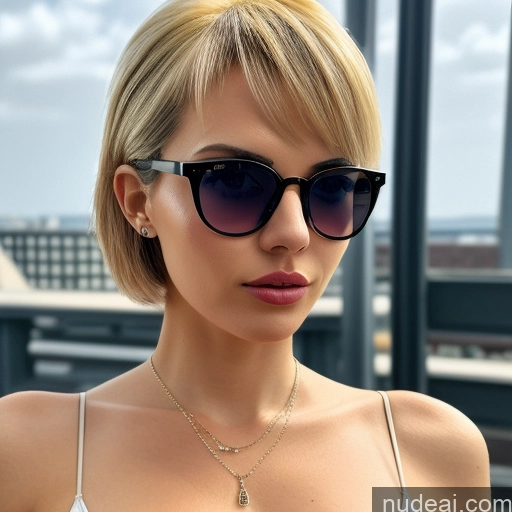 Small Tits Short Hair Skinny Glasses Blonde Slicked Waiting In Line For Preventive Visit Woman
