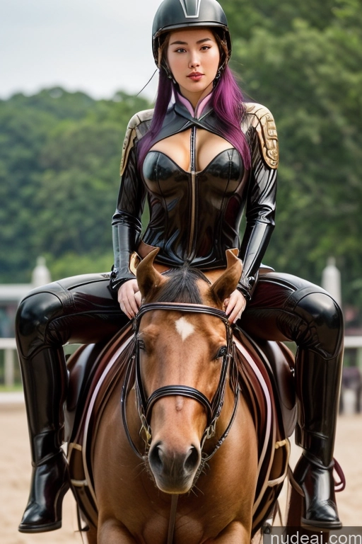 MuQingQing Wooden Horse RealDownblouse Equitation Nude Purple Hair 1girl