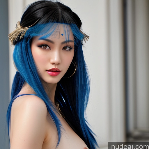 1Mädchen MuQingQing Blaue Haare