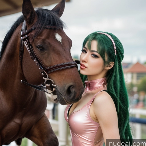 Equitation Front View Green Hair Girl Cowgirl Outfit