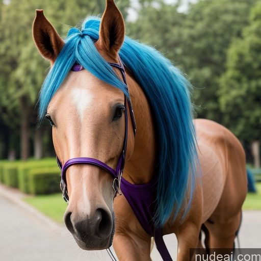 gengge סוס עץ שיער כחול שיער סגול