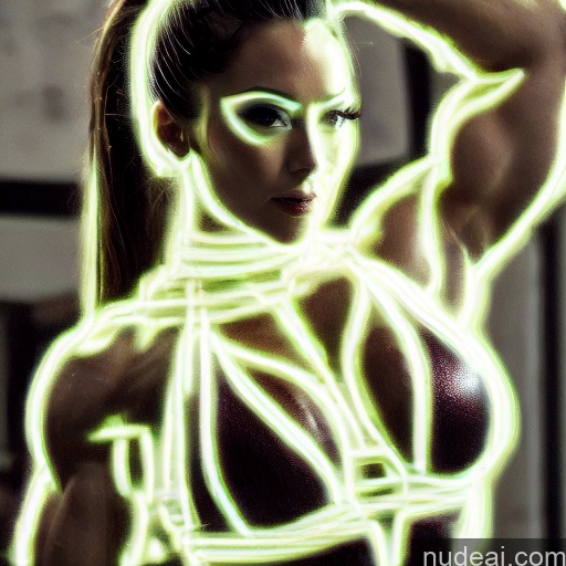 ai nude image of pics of Neon Lights Clothes: Green Neon Lights Clothes: Purple Neon Lights Clothes: Orange Neon Lights Clothes: Yellow Neon Lights Clothes: Red Neon Lights Clothes: Blue Woman Bodybuilder Busty Front View