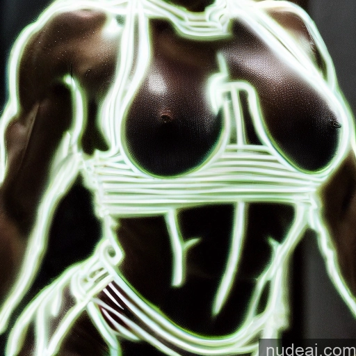 Neon Lights Clothes: Green Neon Lights Clothes: Purple Neon Lights Clothes: Orange Neon Lights Clothes: Yellow Neon Lights Clothes: Red Neon Lights Clothes: Blue Woman Busty Front View Muscular Abs