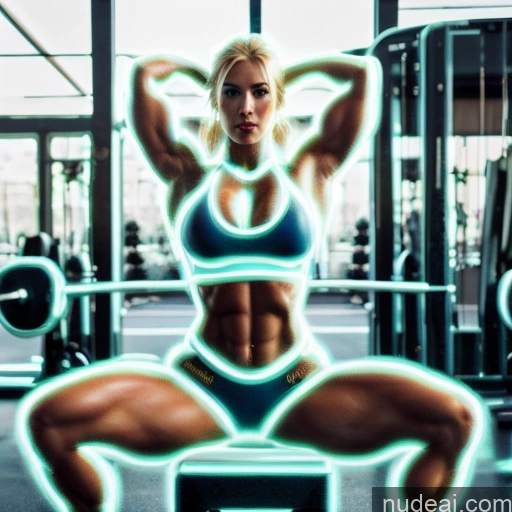 ai nude image of pics of Superhero Cosplay Neon Lights Clothes: Blue Neon Lights Clothes: Yellow Woman Bodybuilder Busty Blonde Blue Hair Russian Front View Abs