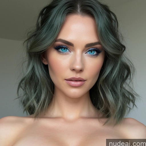Nude Marquise Hair Deep Blue Eyes Green Hair