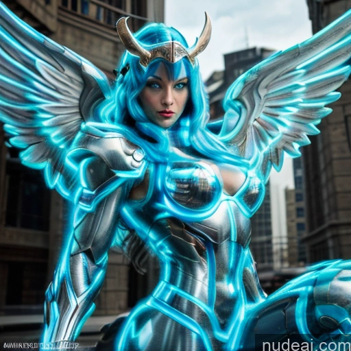 related ai porn images free for Woman Busty Muscular Abs Neon Lights Clothes: Blue Front View Has Wings Angel Fantasy Armor Knight Viking Bodybuilder Perfect Boobs Detailed Deep Blue Eyes Blue Hair SuperMecha: A-Mecha Musume A素体机娘