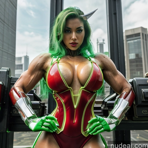 ai nude image of pics of Woman Busty Muscular Abs Front View Has Wings Angel Bodybuilder Perfect Boobs SuperMecha: A-Mecha Musume A素体机娘 Superhero Persian Green Hair Ginger Neon Lights Clothes: Red Neon Lights Clothes: Green Lipstick White Wine