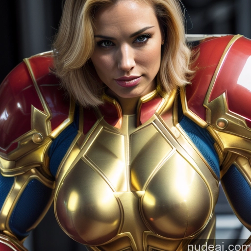 Captain Marvel Busty Abs Front View Woman Bodybuilder Super Saiyan Neon Lights Clothes: Yellow Neon Lights Clothes: Orange SuperMecha: A-Mecha Musume A素体机娘