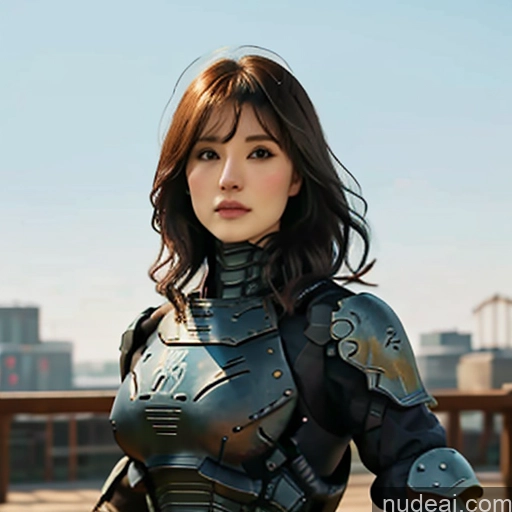 ai nude image of araffe woman in armor posing for a picture on a bridge pics of Bangs Wavy Hair Wooden Horse Looking At Sky EdgHalo_armor, Power Armor, Wearing EdgHalo_armor,