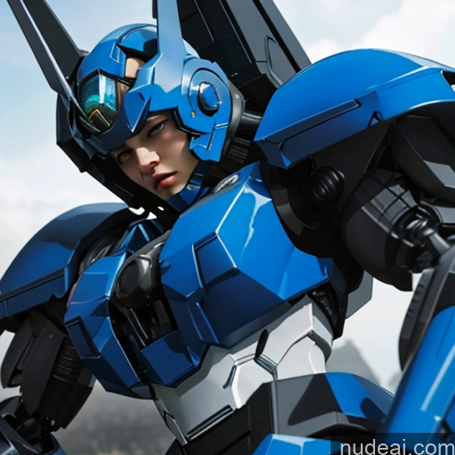 Cosplay vollbusig Blaue Haare Frau Mecha Musume + Gundam + Mecha Slider SuperMec