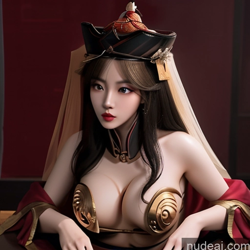 ai nude image of araffed asian woman in a costume sitting on a table pics of Erotic-Jiangshi-China-Zombie Nude Bangs Wavy Hair MuQingQing