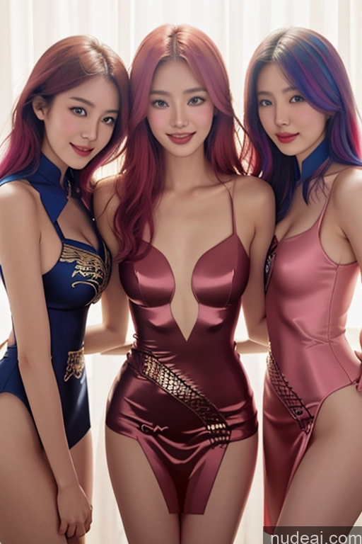 ai nude image of three women in lingersuits posing for a picture in front of a window pics of 18 Rainbow Haired Girl Happy China Dress Of Kisaki (Blue Archive)
