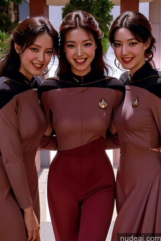ai nude image of three women in star trek uniforms posing for a picture pics of 18 Rainbow Haired Girl Happy Star Trek TNG Uniforms: Captains