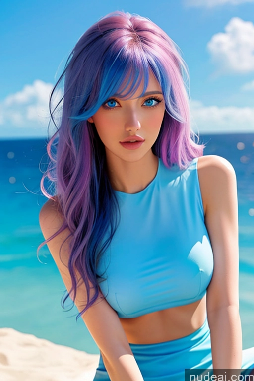 related ai porn images free for Looking At Sky Bangs Wavy Hair Superhero Rainbow Haired Girl Deep Blue Eyes