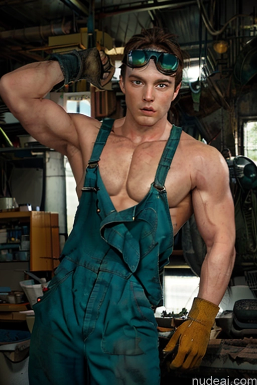 ai nude image of arafed man in overalls and goggles posing in a workshop pics of Super Saiyan 4 Super Saiyan Bodybuilder Santa Mechanicoveralls, Naked Overalls, Gloves, Goggles On Head, Baseball Cap, Backwards Hat,