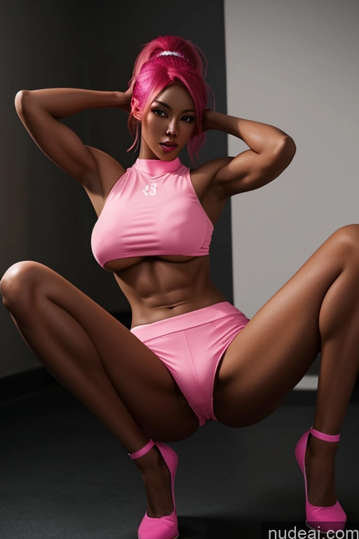 related ai porn images free for Miss Universe Model One Perfect Boobs Muscular Beautiful 20s Sexy Face Pink Hair Ponytail African Black Bedroom Front View Topless Micro Skirt Stockings Spread Pussy