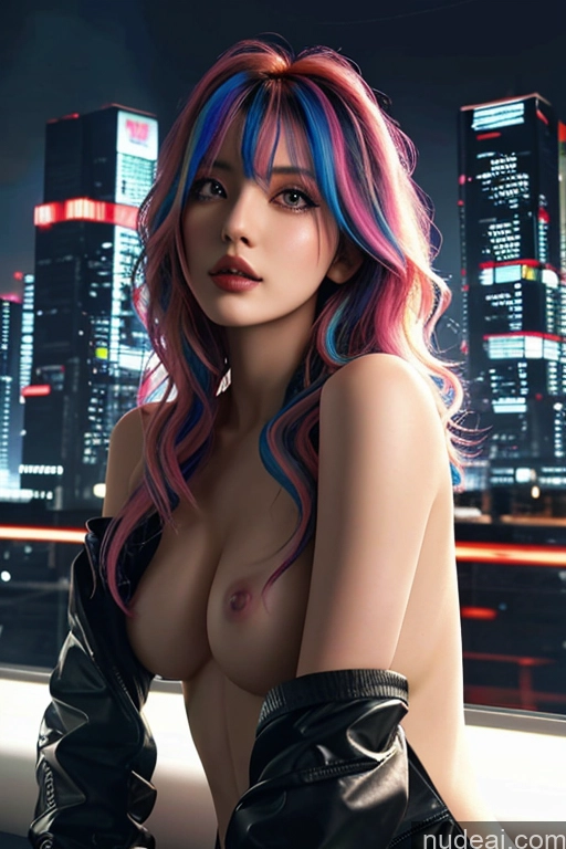 related ai porn images free for Looking At Sky Bangs Wavy Hair Rainbow Haired Girl Cyberpunk Graphics