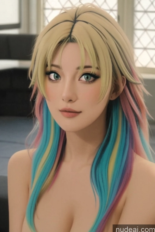 ai nude image of a close up of a person with long hair and colorful hair pics of Looking At Sky Bangs Wavy Hair Rainbow Haired Girl Rudeus, Blond Hair, Boy