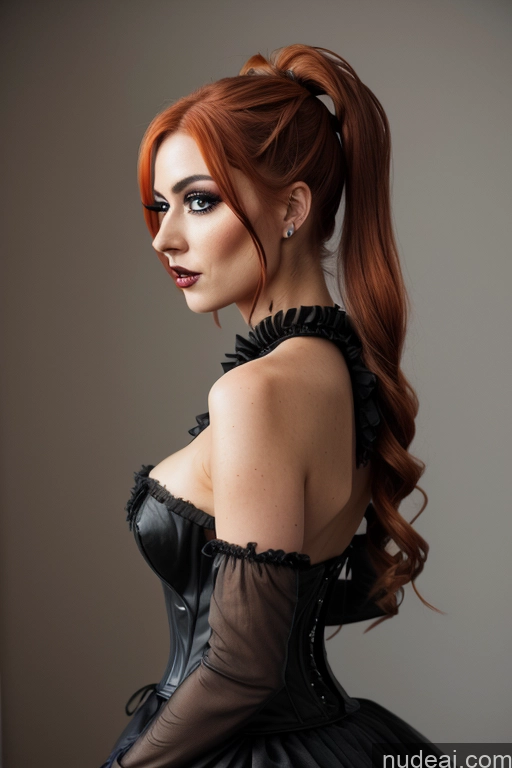 Halloween Nude Corset Gothique Ginger Pigtails Side View Goth Gals V2
