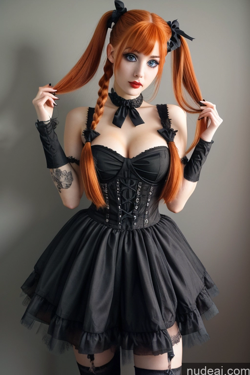 Nude Ginger Pigtails Goth Gals V2 Front View High Socks Goth