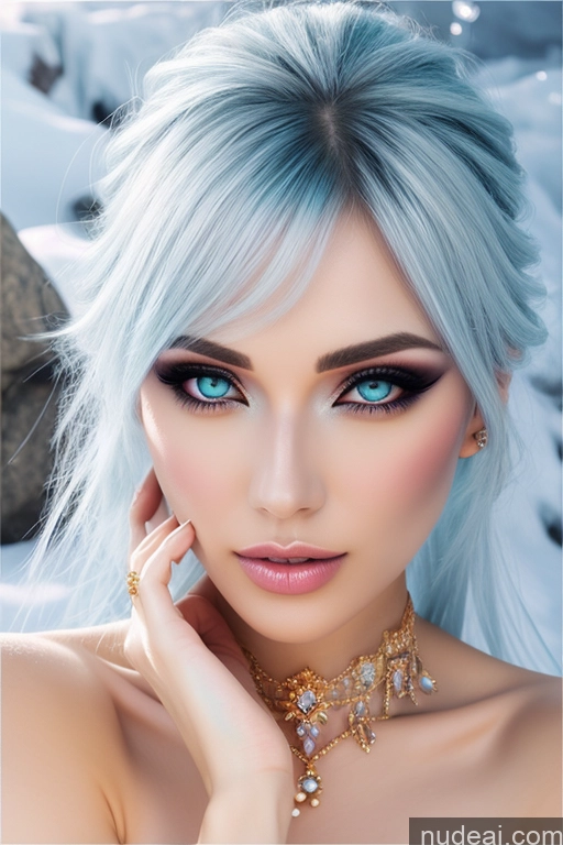 ai nude image of arafed woman with blue hair and blue eyes posing for a picture pics of Diamond Jewelry Gold Jewelry Pearl Jewelry Elemental Series - Ice Snow Rainbow Haired Girl Bangs