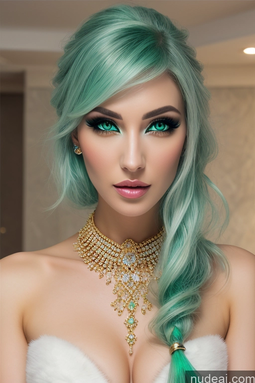 ai nude image of araffed woman with green hair and a necklace and earrings pics of Diamond Jewelry Gold Jewelry Pearl Jewelry Elemental Series - Ice Snow Green Hair