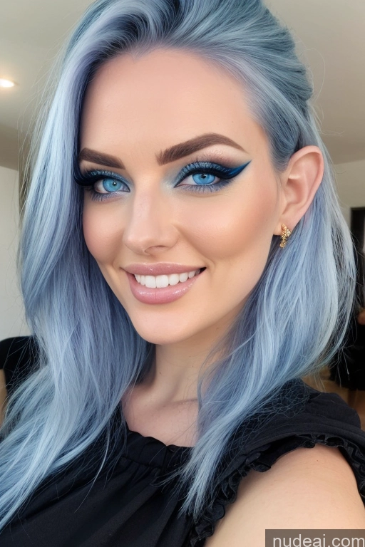 ai nude image of a woman with blue hair and blue eyes wearing a black dress pics of Several Happy Straddling Gold Jewelry Diamond Jewelry Busty Deep Blue Eyes Rainbow Haired Girl