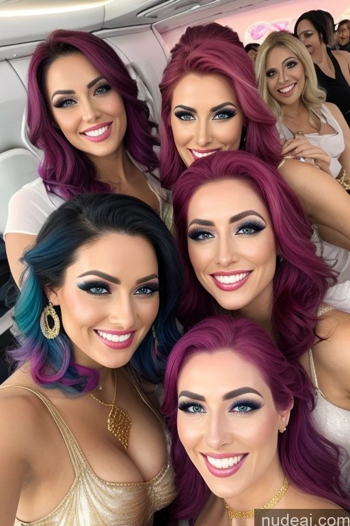 ai nude image of a close up of a group of women posing for a picture pics of Several Happy Straddling Busty Rainbow Haired Girl Angel Diamond Jewelry Gold Jewelry Flight Attendant