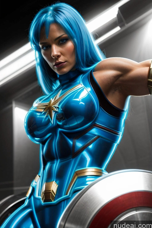 related ai porn images free for Woman Busty Blue Hair Deep Blue Eyes Front View Superhero Neon Lights Clothes: Blue Cosplay Captain Marvel Science Fiction Style Abs SuperMecha: A-Mecha Musume A素体机娘 Bodybuilder Muscular