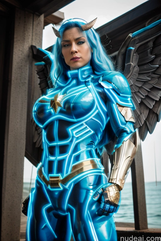 related ai porn images free for Woman Busty Blue Hair Deep Blue Eyes Front View Superhero Neon Lights Clothes: Blue Cosplay Captain Marvel Science Fiction Style Abs SuperMecha: A-Mecha Musume A素体机娘 Bodybuilder Muscular Has Wings