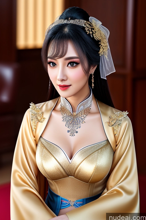 ai nude image of araffe woman in a gold dress with a blue sash pics of TangWuTong Busty Snow Gold Jewelry Diamond Jewelry Hanfu V7