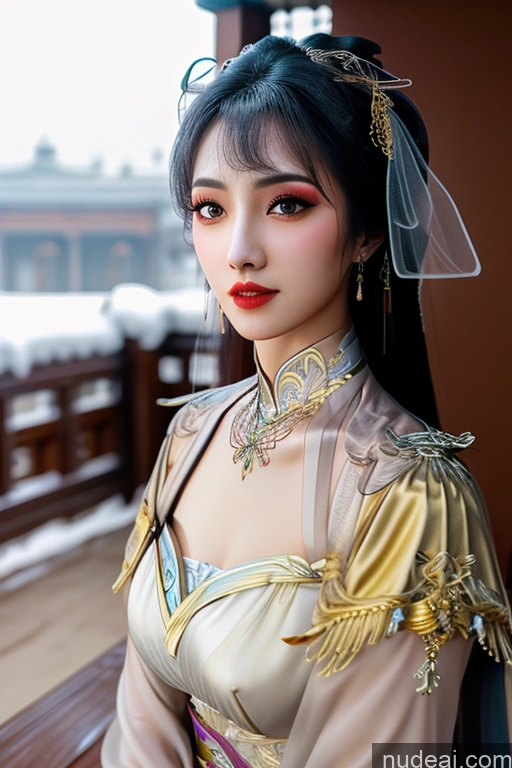 ai nude image of araffe asian woman in a traditional dress posing for a picture pics of TangWuTong Busty Snow Gold Jewelry Hanfu V5