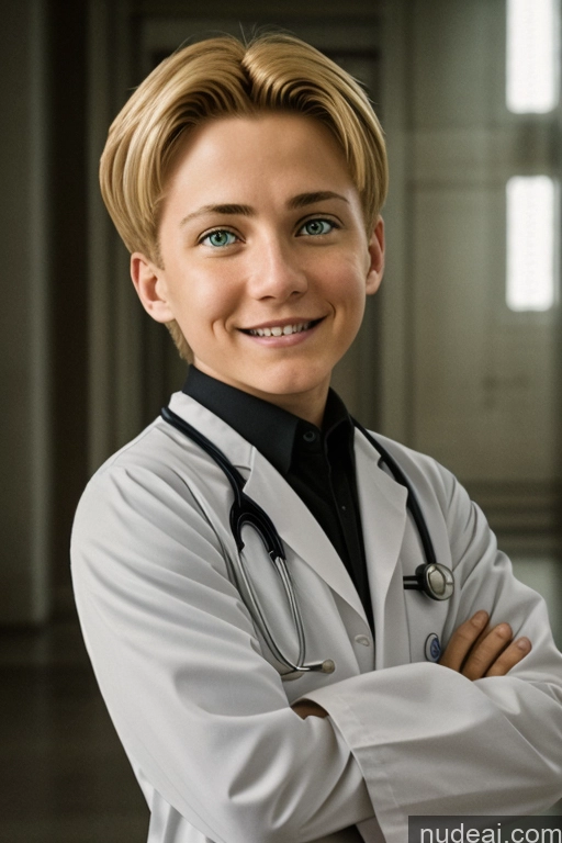 ai nude image of arafed woman in a white coat with a stethoscope pics of Cyborg Rudeus, Blond Hair, Boy Doctor