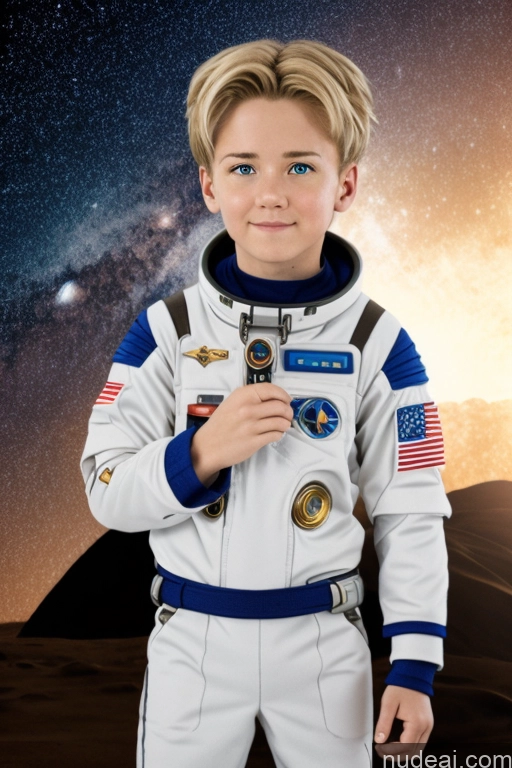 ai nude image of arafed boy in a space suit holding a camera pics of Cyborg Rudeus, Blond Hair, Boy Space Suit