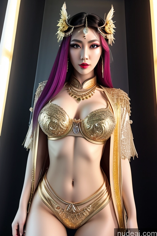 ai nude image of araffe dressed in a gold costume posing for a picture pics of MuQingQing Big Hips Gold Jewelry Diamond Jewelry Transparent Pearl Jewelry Casual Rainbow Haired Girl