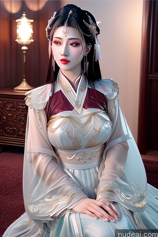 ai nude image of araffe woman in a white dress sitting on a red carpet pics of MuQingQing Big Hips Diamond Jewelry Transparent Pearl Jewelry Hanfu V5