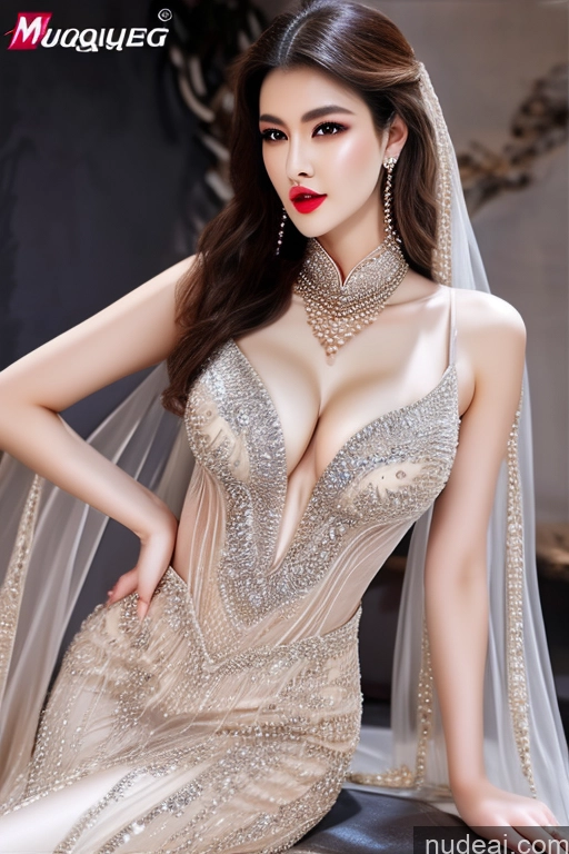 ai nude image of a close up of a woman in a dress with a veil pics of MuQingQing Big Hips Diamond Jewelry Transparent Pearl Jewelry Wedding Dress Extension (Champagne)