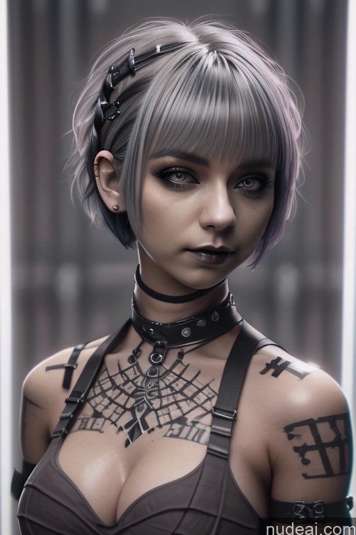 ai nude image of there is a woman with a tattoo on her chest and a choker pics of Nude Close-up View Rainbow Haired Girl Braided Perfect Boobs Short Hair Gothic Punk Girl Milf PinkBodysuitShrugClothing
