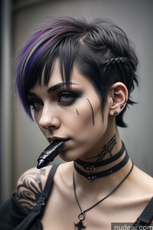 nackt Gothic-Punk-Mädchen kurzes Haar geflochten Regenbogenhaariges Mädchen MILF