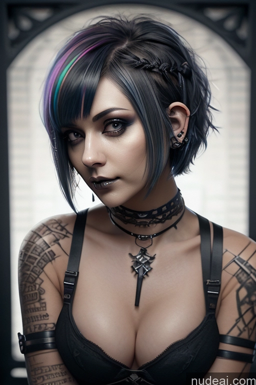 MILF nackt Gothic-Punk-Mädchen Regenbogenhaariges Mädchen kurzes Haar perfekte B