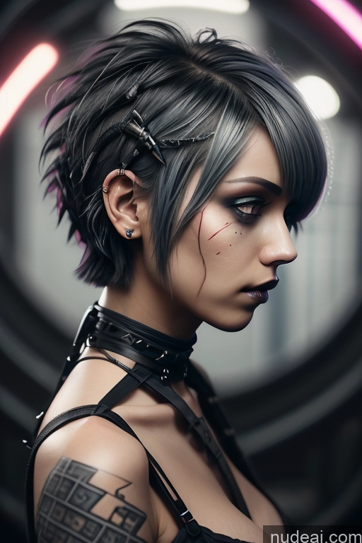ai nude image of arafed woman with a black top and a black choker pics of Nude Close-up View Rainbow Haired Girl Braided Perfect Boobs Short Hair Gothic Punk Girl Milf Ahsoka Tano