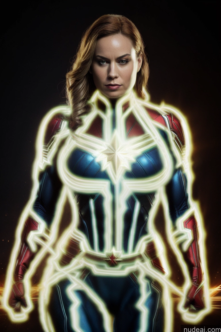 Regal Front View Muscular Busty Cosplay Superhero Captain Marvel Neon Lights Clothes: Blue Neon Lights Clothes: Yellow