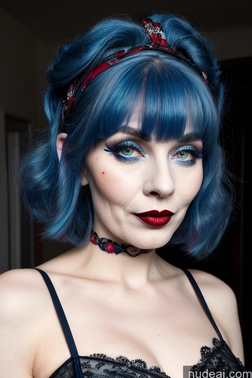 Woman One Perfect Boobs Skinny 80s White Goth Gals V2 Lipstick Blue Hair