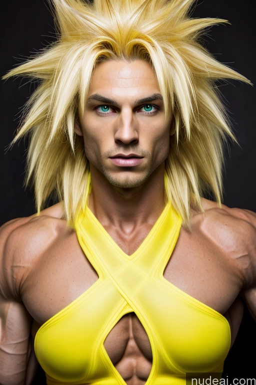 Super Saiyan 3 Muscular Cosplay Busty 18 Super Saiyan Science Fiction Style Neon Lights Clothes: Yellow Neon Lights Clothes: Orange Neon Lights Clothes: Red Dynamic View Space